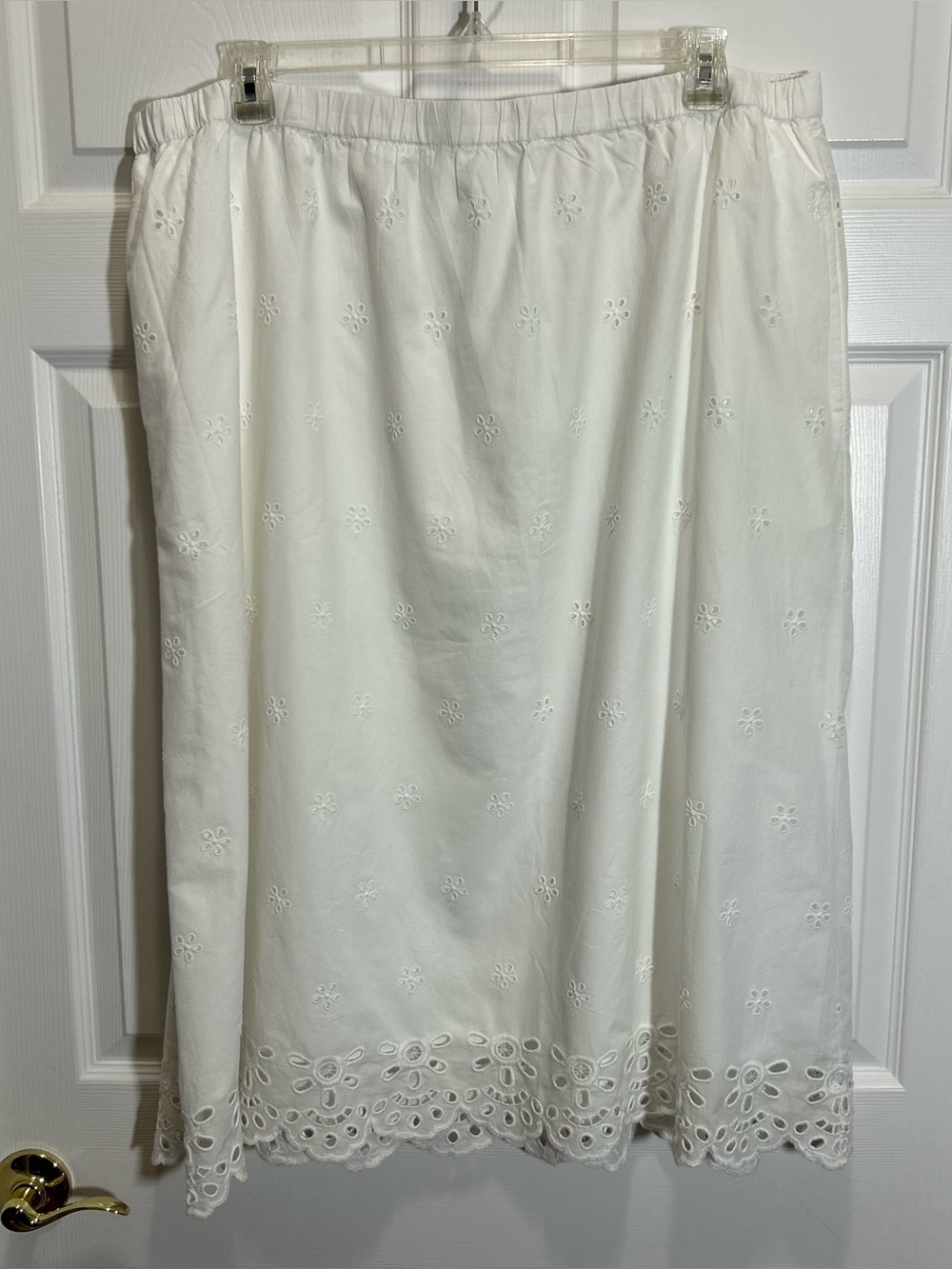 Old Navy White Eyelet Midi Skirt with Scalloped Hem